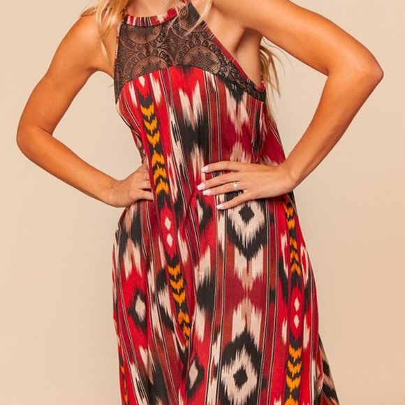 Haptics Dresses & Skirts - Red and Black Boho Print Midi Dress